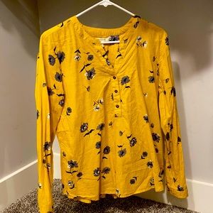 Maurices Mustard Yellow Floral Blouse.